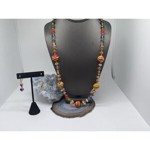 Murano Glass Celebrare Necklace 27” Long W/ Earrings